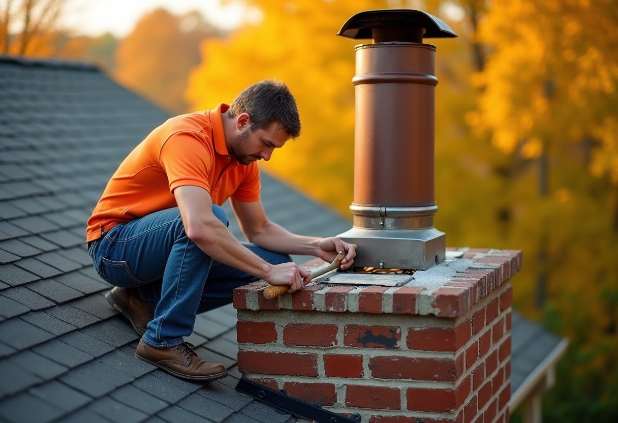 Technician repairing a brick chimney crown — Manassas